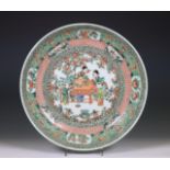 China, a famille verte porcelain figural dish, 20th century,
