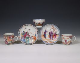 China, a small collection of Mandarin famille rose cups and saucers, Qianlong period (1736-1795),