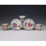 China, a small collection of Mandarin famille rose cups and saucers, Qianlong period (1736-1795),