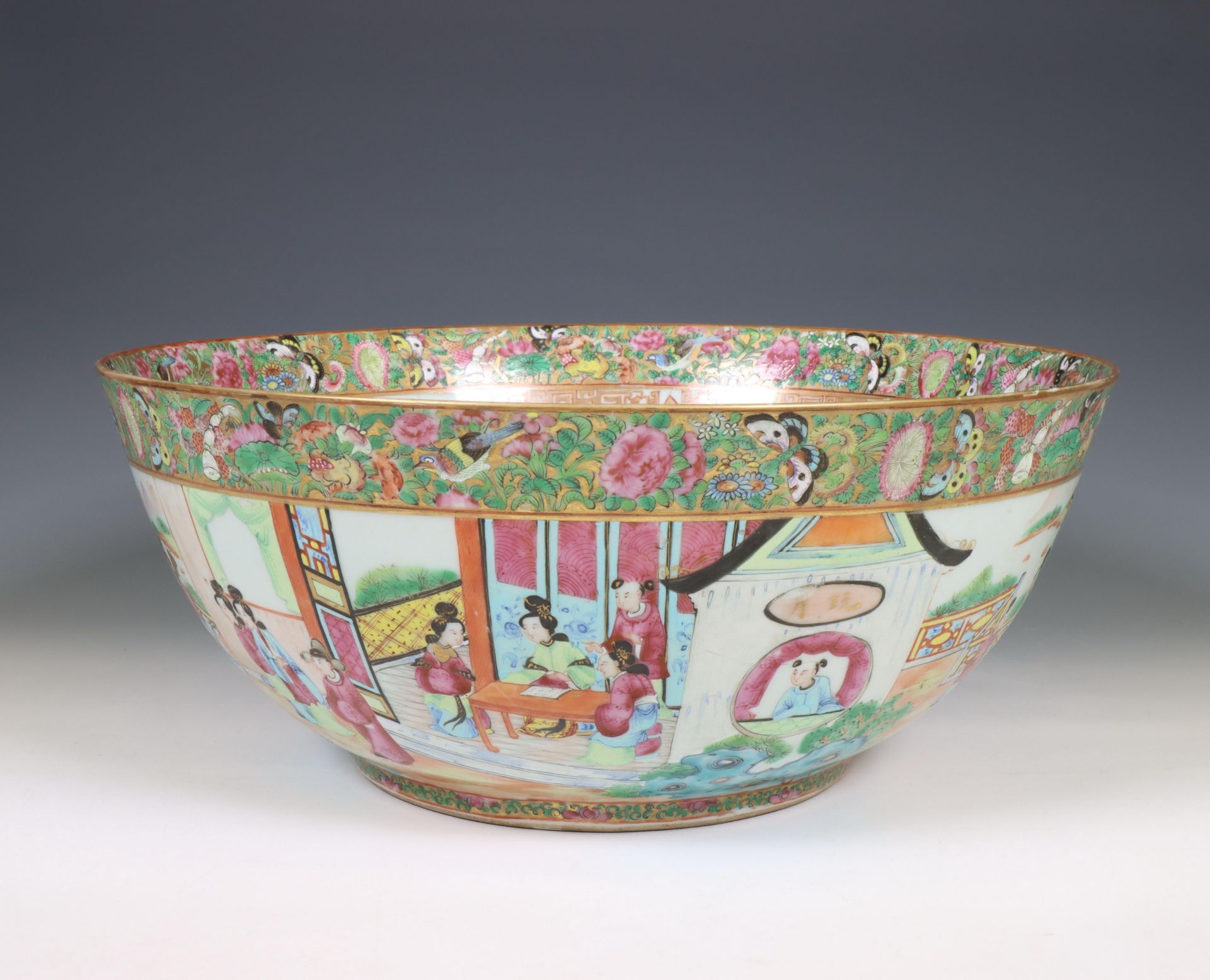 China, a Canton famille rose porcelain punch bowl, 19th century,