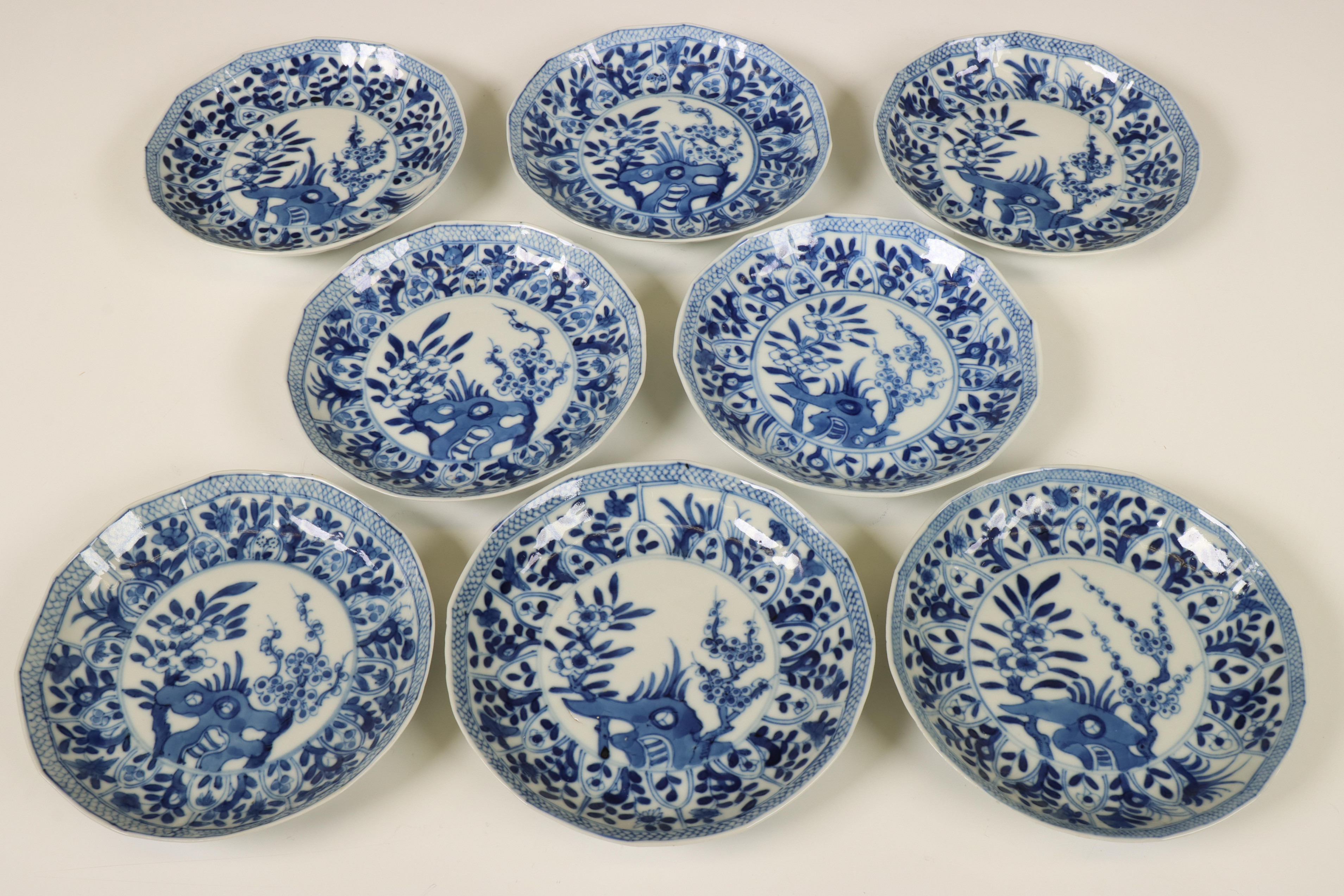 China, a set of eight blue and white porcelain cups and saucers, Kangxi period (1662-1722), - Image 5 of 5