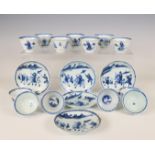 China, collection of blue and white porcelain cups and saucers, mainly 18th century,