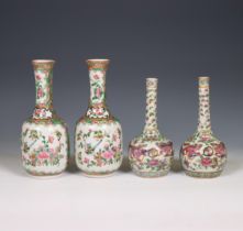 China, two pairs of Canton famille rose porcelain vases, ca. 1900,