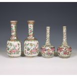 China, two pairs of Canton famille rose porcelain vases, ca. 1900,