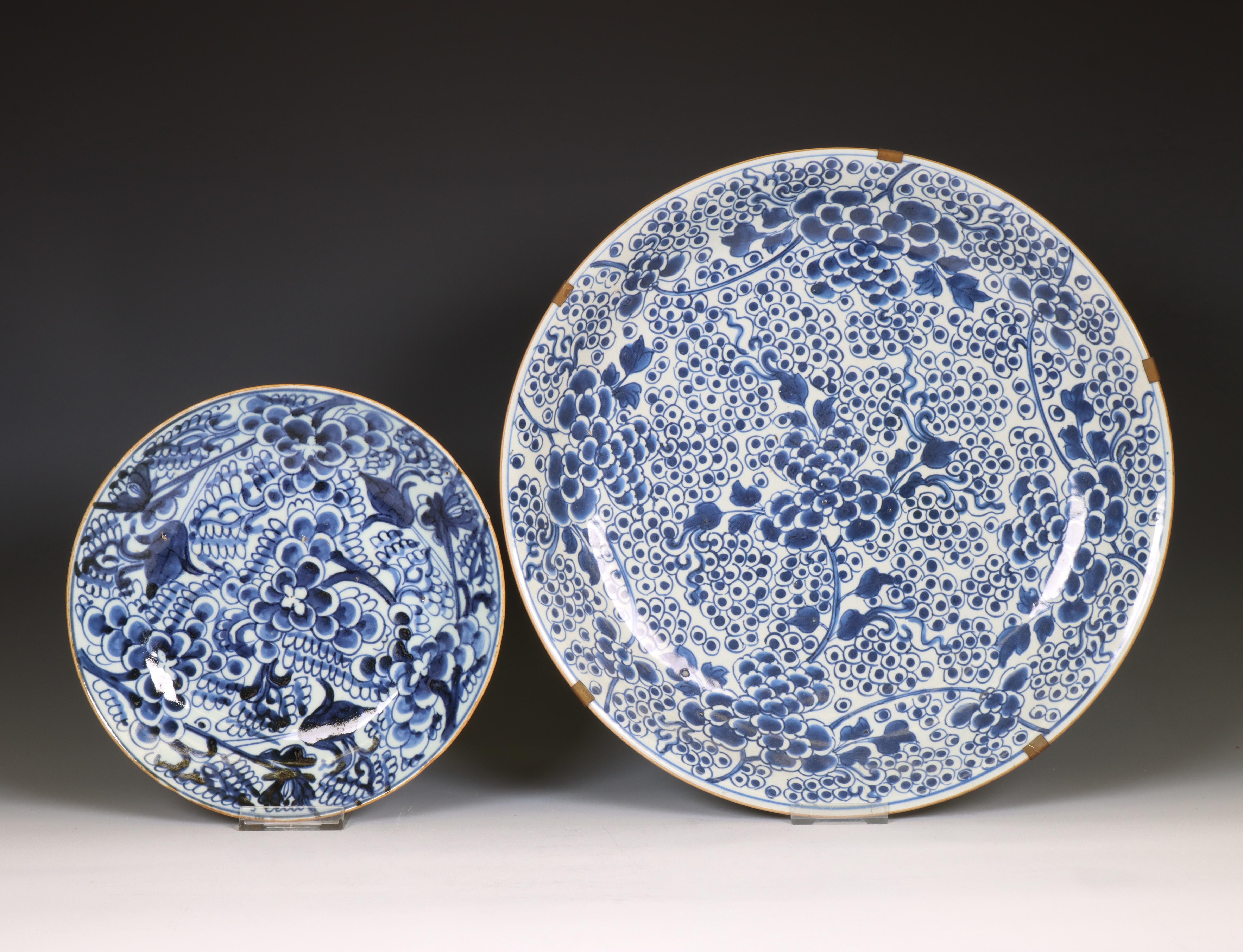 China, a pair and a two blue and white porcelain floral dishes, 19th century, - Image 2 of 4