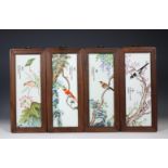 China, four polychrome porcelain 'bird' tiles, 20th century,