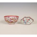 China, a Mandarin pattern famille rose porcelain bowl and a famille rose porcelain pattipan, 18th ce