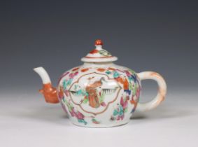 China, famille rose porcelain 'boys' teapot and cover, 19th century,