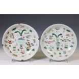 China, pair of famille verte porcelain plates, Kangxi period (1662-1722),