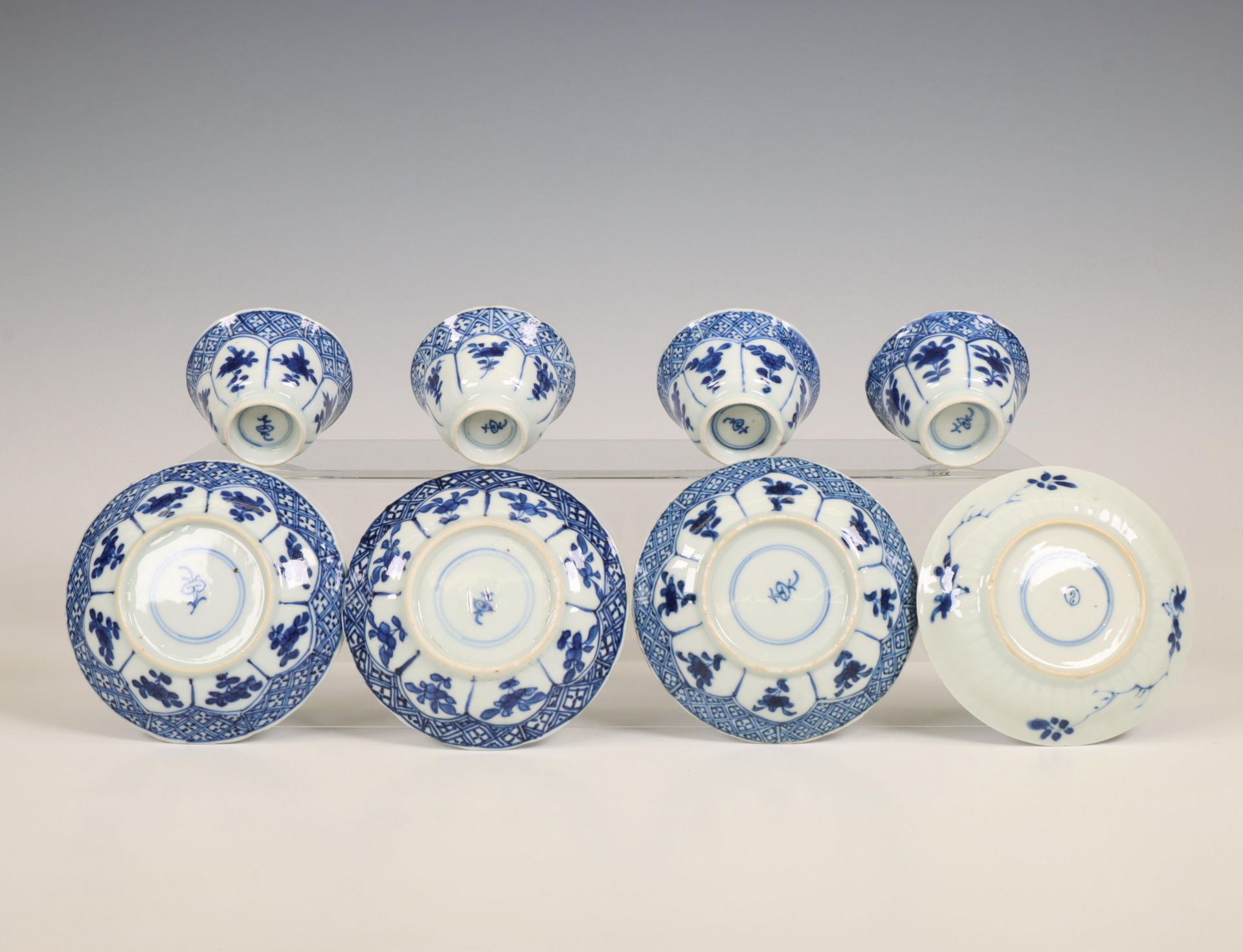 China, a small collection of blue and white cups and saucers, 18th century, - Image 2 of 3
