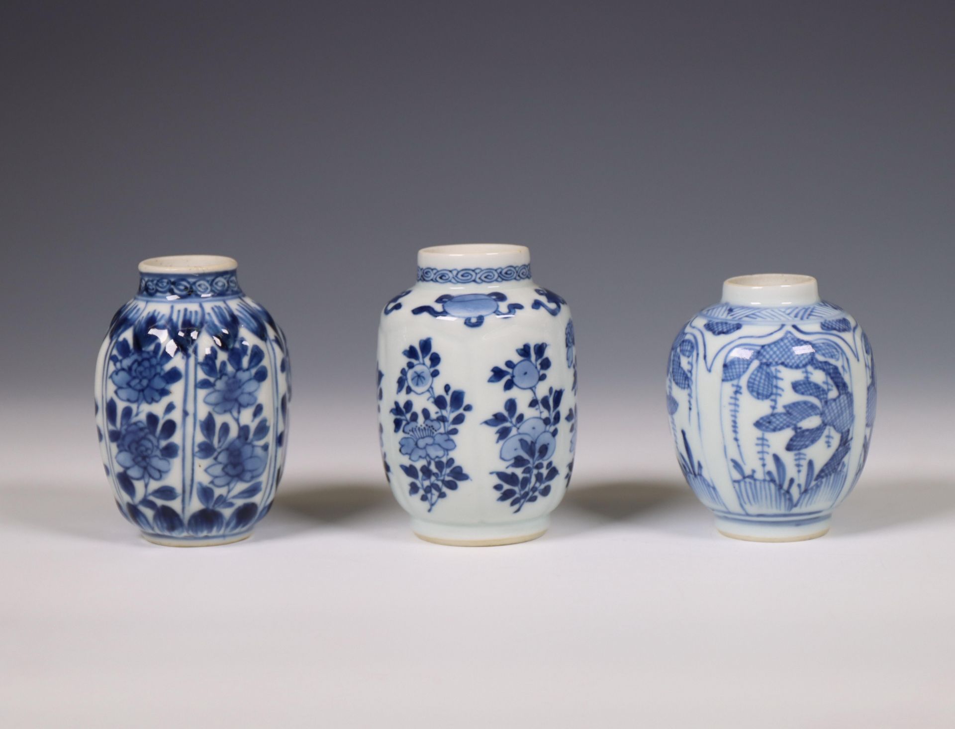 China, three various blue and white porcelain jarlets, Kangxi period (1662-1722), - Bild 2 aus 5