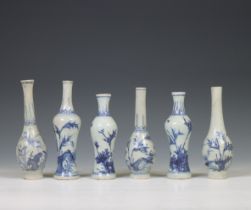 China, six small blue and white porcelain 'Hatcher Cargo' vases, circa 1640,