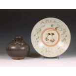 China, Swatow dish and black-glazed Sung-style vase,