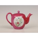 China, a famille rose sgraffito pink-ground porcelain teapot and cover, 20th century,