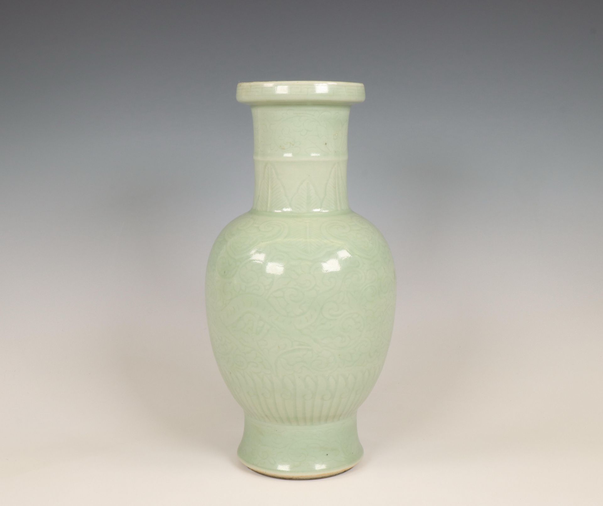 China, celadon-glazed baluster vase, 19th-20th century, - Image 2 of 6