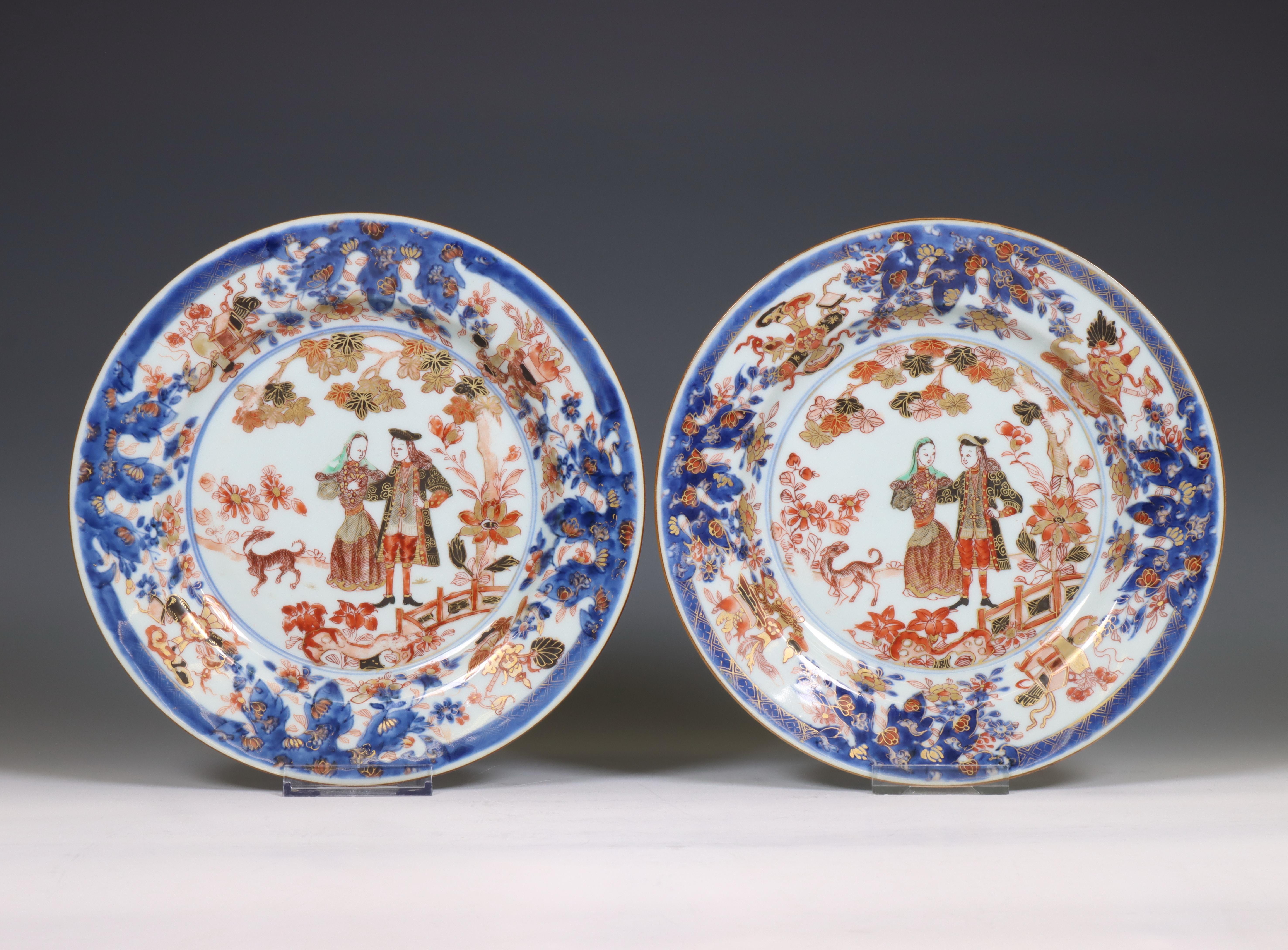 China, a pair of verte-Imari porcelain 'Governor Duff' plates, ca. 1730,