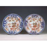 China, a pair of verte-Imari porcelain 'Governor Duff' plates, ca. 1730,