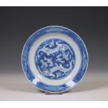 China, a blue and white porcelain 'chilong' plate, Kangxi period (1662-1722),