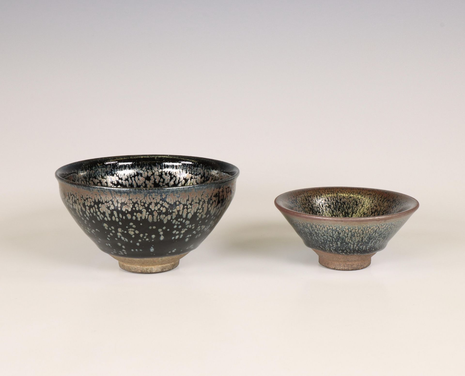 China, two silver-spot earthenware bowls, possibly Song dynasty (960-1279),