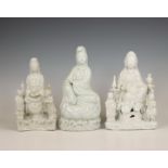 China, three Dehua porcelain figures of Guanyin, 20th century,