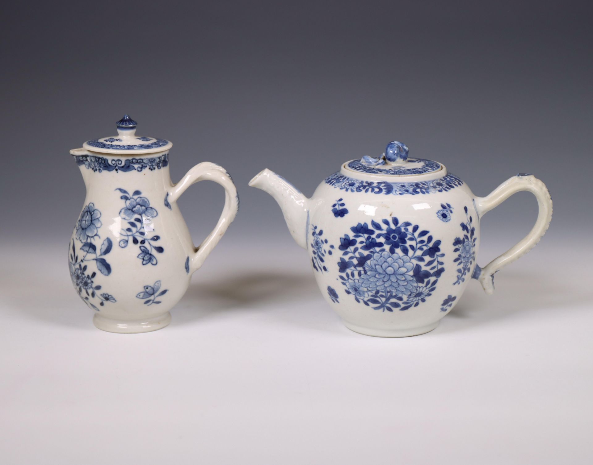 China, a blue and white porcelain teapot and a milk-jug, 18th century,