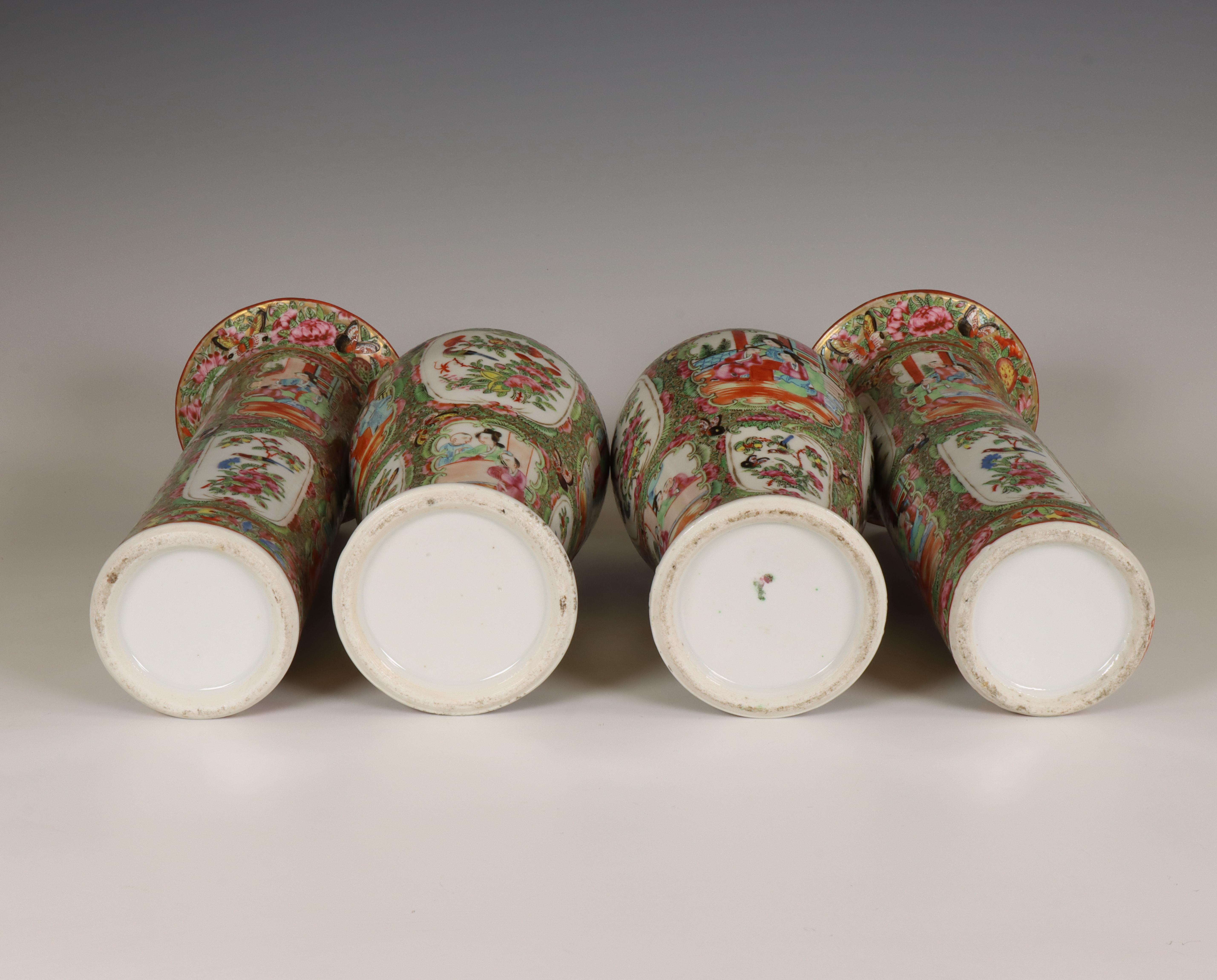 China, a four-piece Canton famille rose porcelain garniture, 19th century, - Image 9 of 10