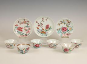 China, collection of famille rose porcelain cups and saucers, Qianlong period (1736-1795),