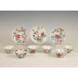 China, collection of famille rose porcelain cups and saucers, Qianlong period (1736-1795),