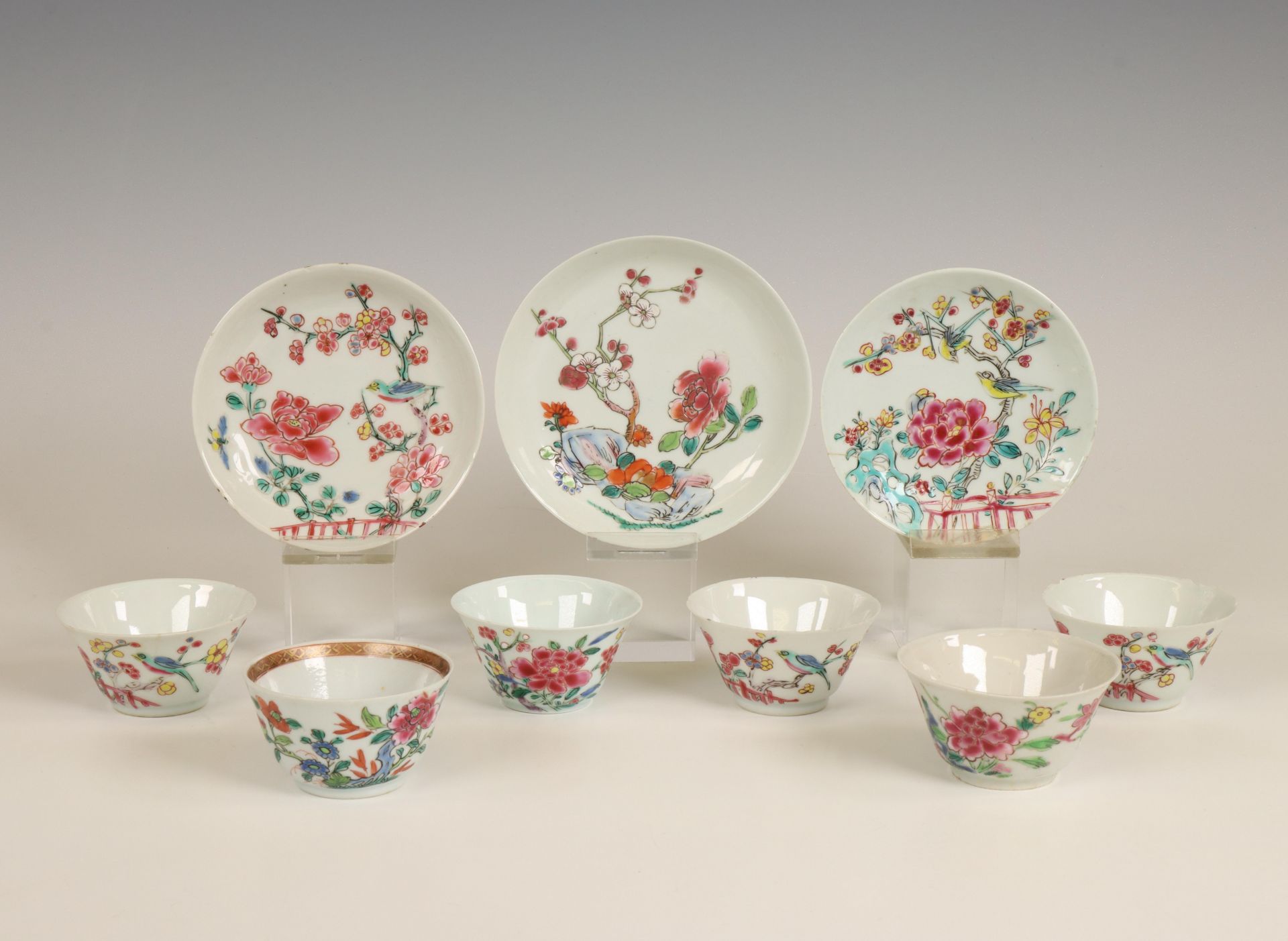 China, collection of famille rose porcelain cups and saucers, Qianlong period (1736-1795),