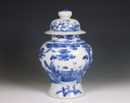 China, a blue and white porcelain baluster jar and cover, 20th century,