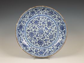 China, blue and white porcelain 'lotus' dish, late Qing dynasty (1644-1912),