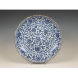 China, blue and white porcelain 'lotus' dish, late Qing dynasty (1644-1912),