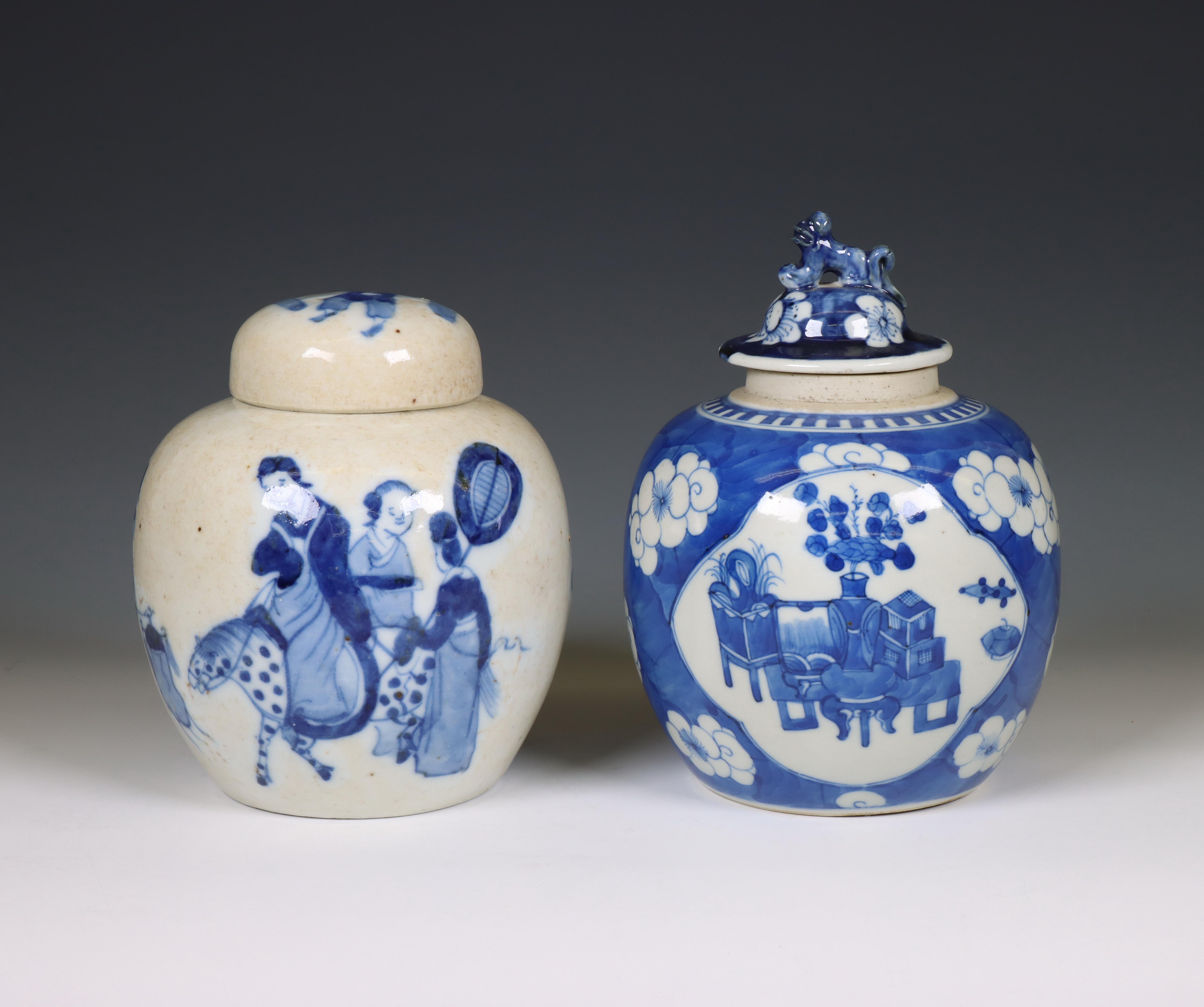 China, two blue and white porcelain ginger jars and covers, 19th-20th century,