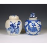 China, two blue and white porcelain ginger jars and covers, 19th-20th century,