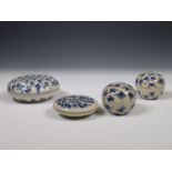 China, four soft paste blue and white 'one hundred boys' boxes, 19th century,