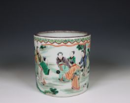 China, a famille verte porcelain brush pot, 20th century,