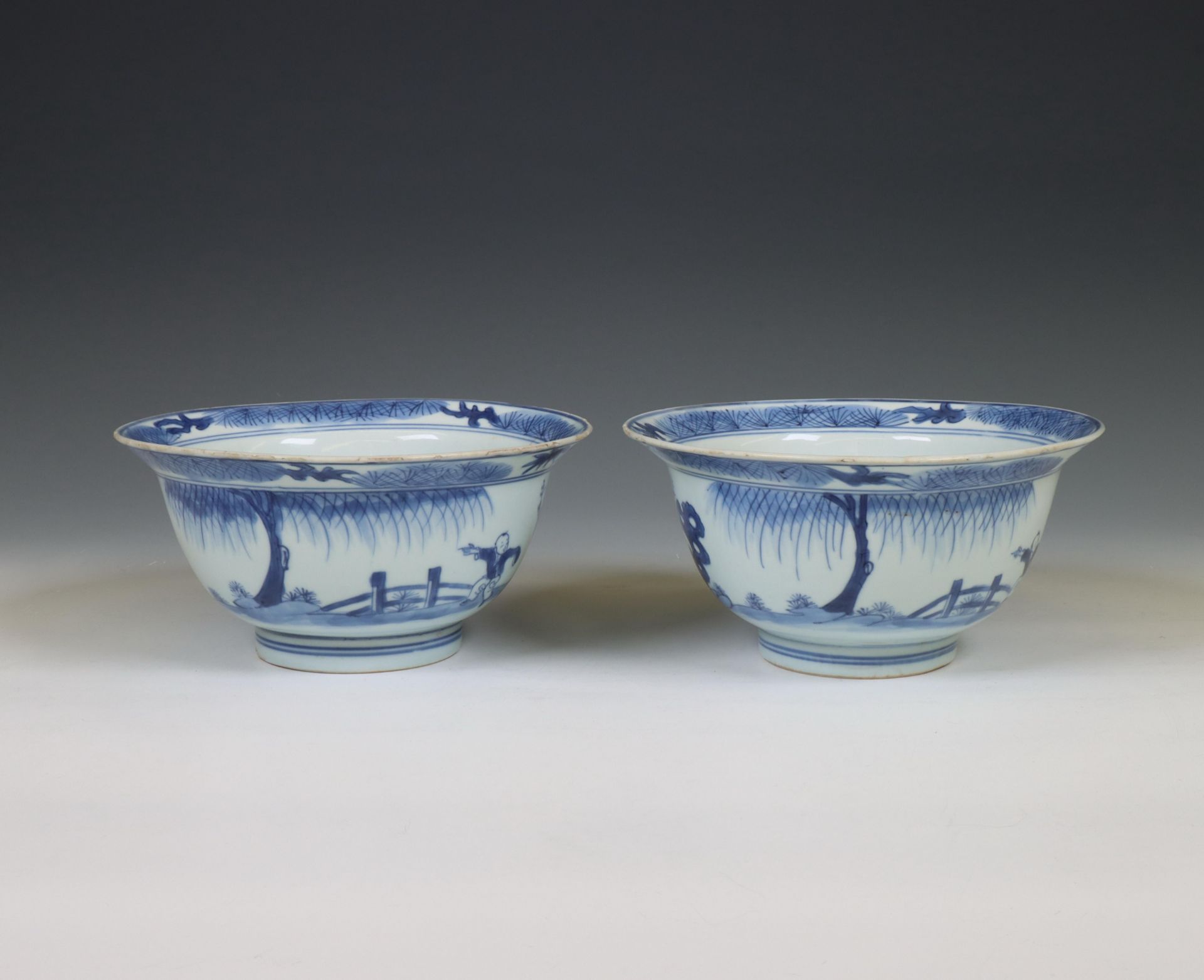 China, pair of blue and white porcelain bowls, Kangxi six-character marks and of the period (1662-17 - Image 2 of 6