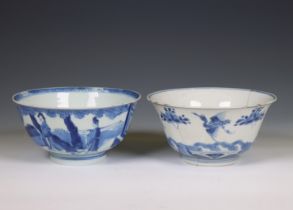 China, two blue and white porcelain bowls, Kangxi period (1662-1722),