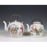 China, two famille rose porcelain ribbed teapots, 19th-20th century,