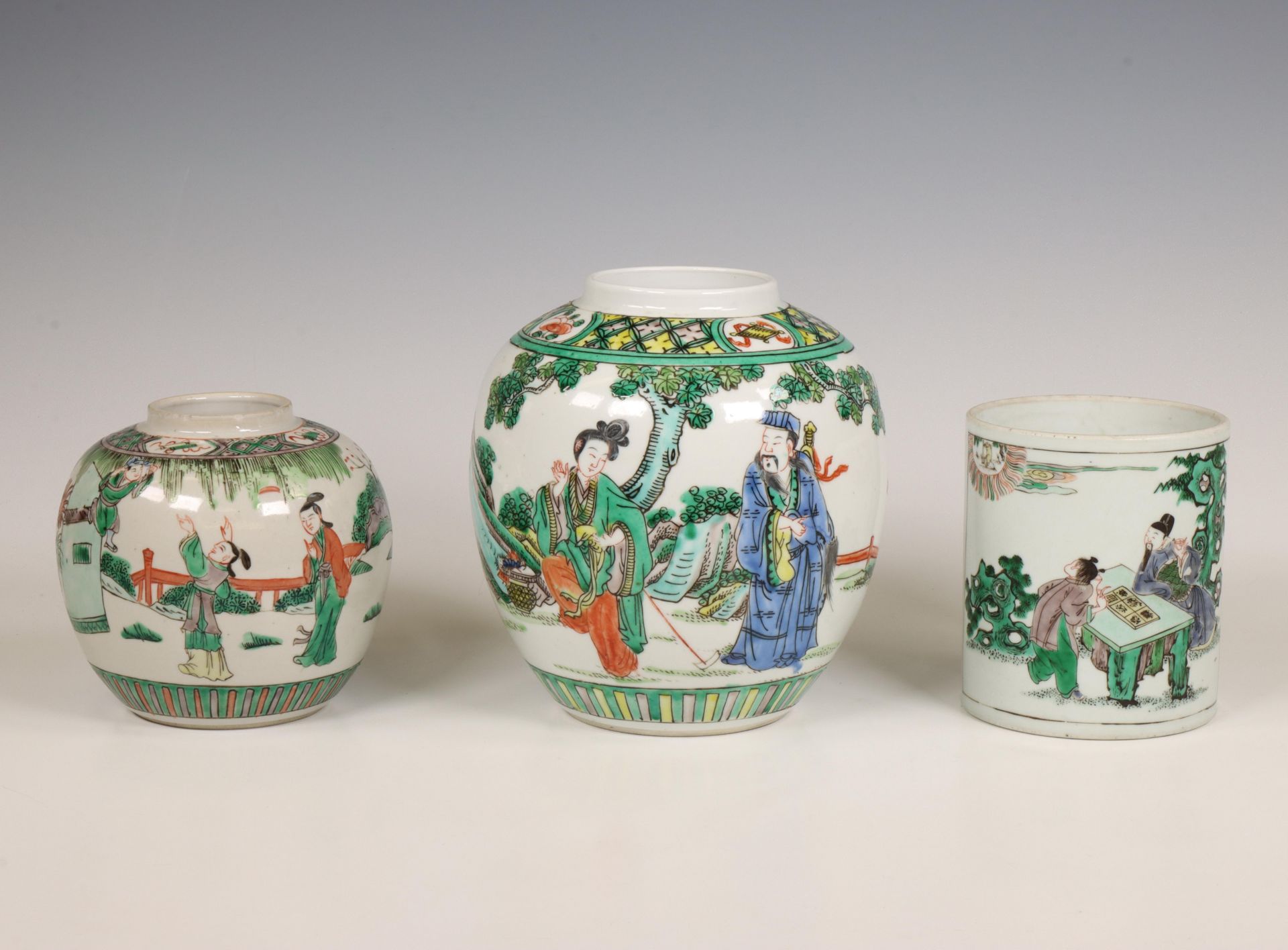 China, three famille rose porcelain objects, 20th century,