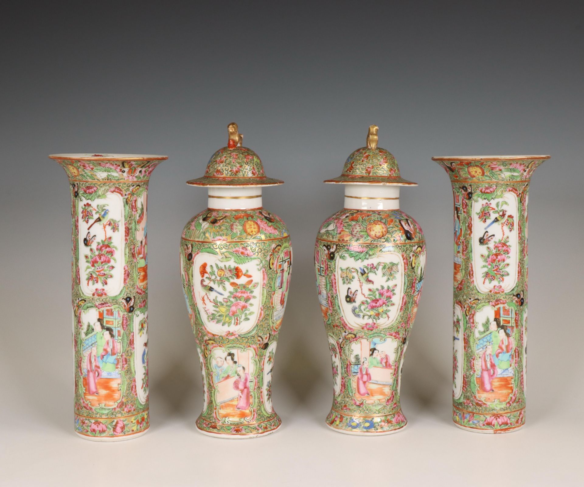 China, a four-piece Canton famille rose porcelain garniture, 19th century, - Image 10 of 10