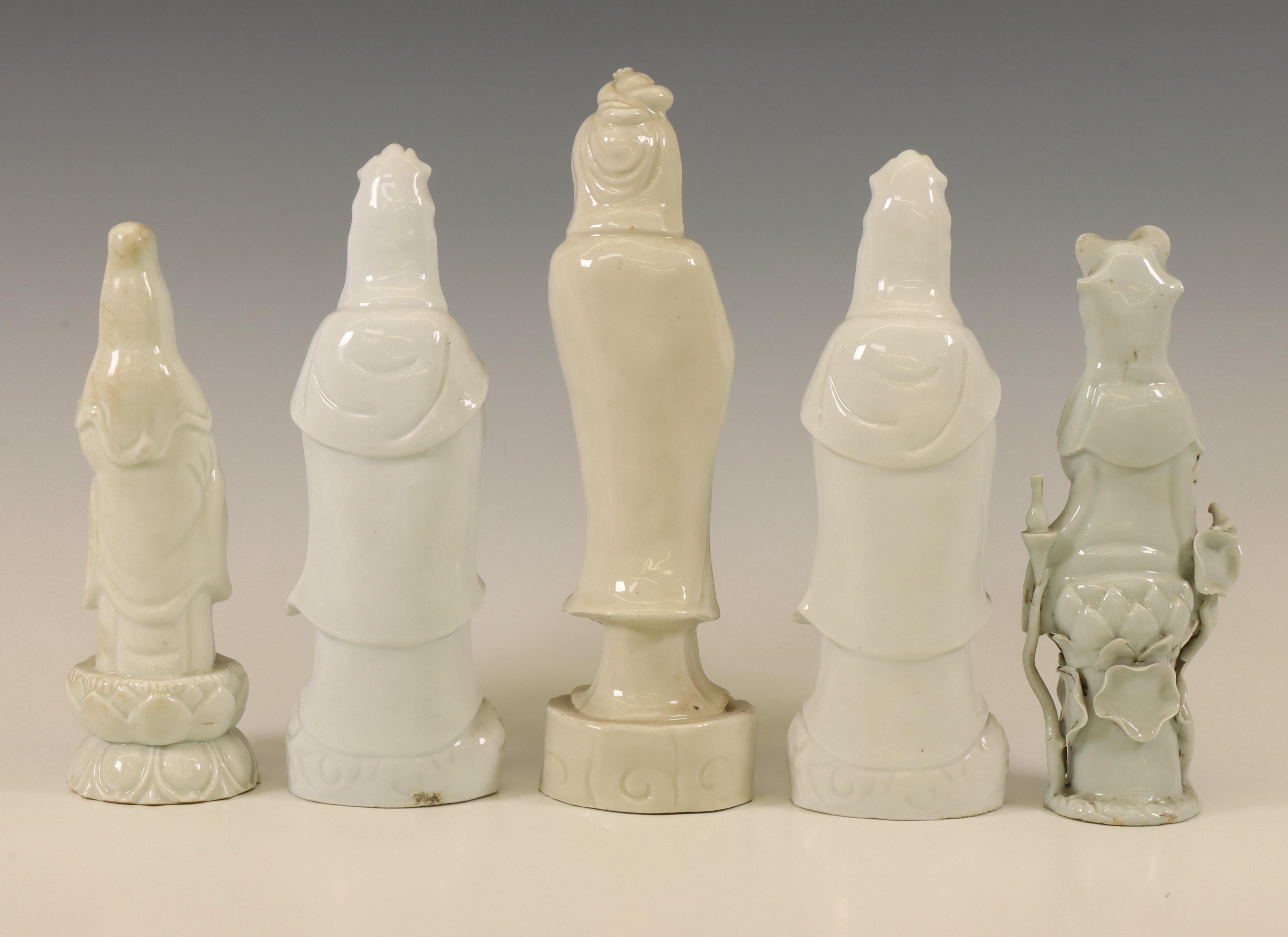 China, five various Dehua and white-glazed figures of Guanyin, modern, - Image 2 of 2