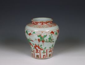 China, a Ming-style red and green glazed baluster vase,