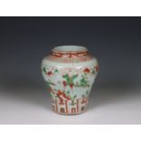 China, a Ming-style red and green glazed baluster vase,