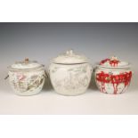 China, three famille rose porcelain jars and covers, 20th century,