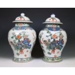 China, a pair of famille verte baluster jars and covers, modern,