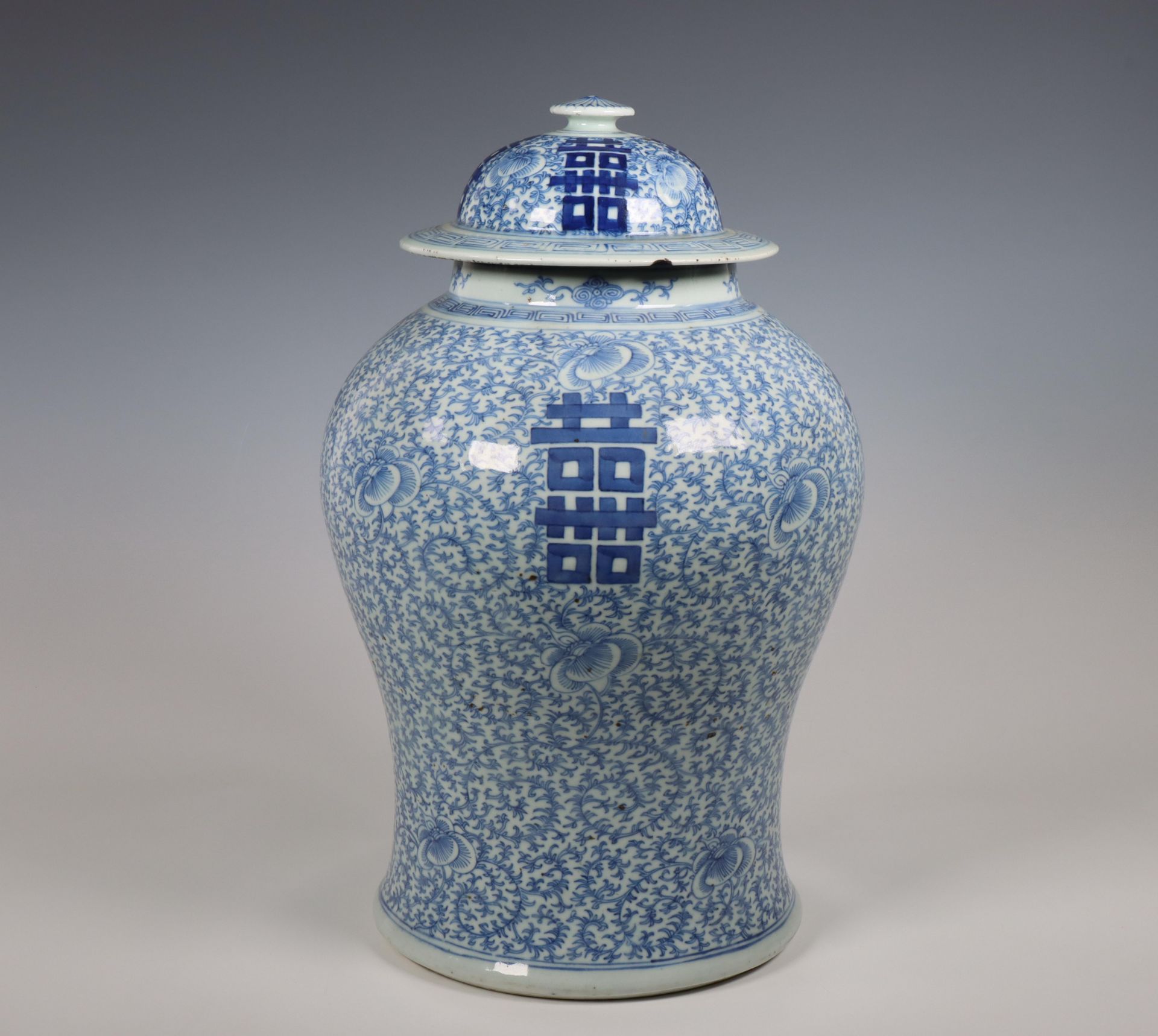 China, blue and white porcelain baluster vase and cover, 20th century,