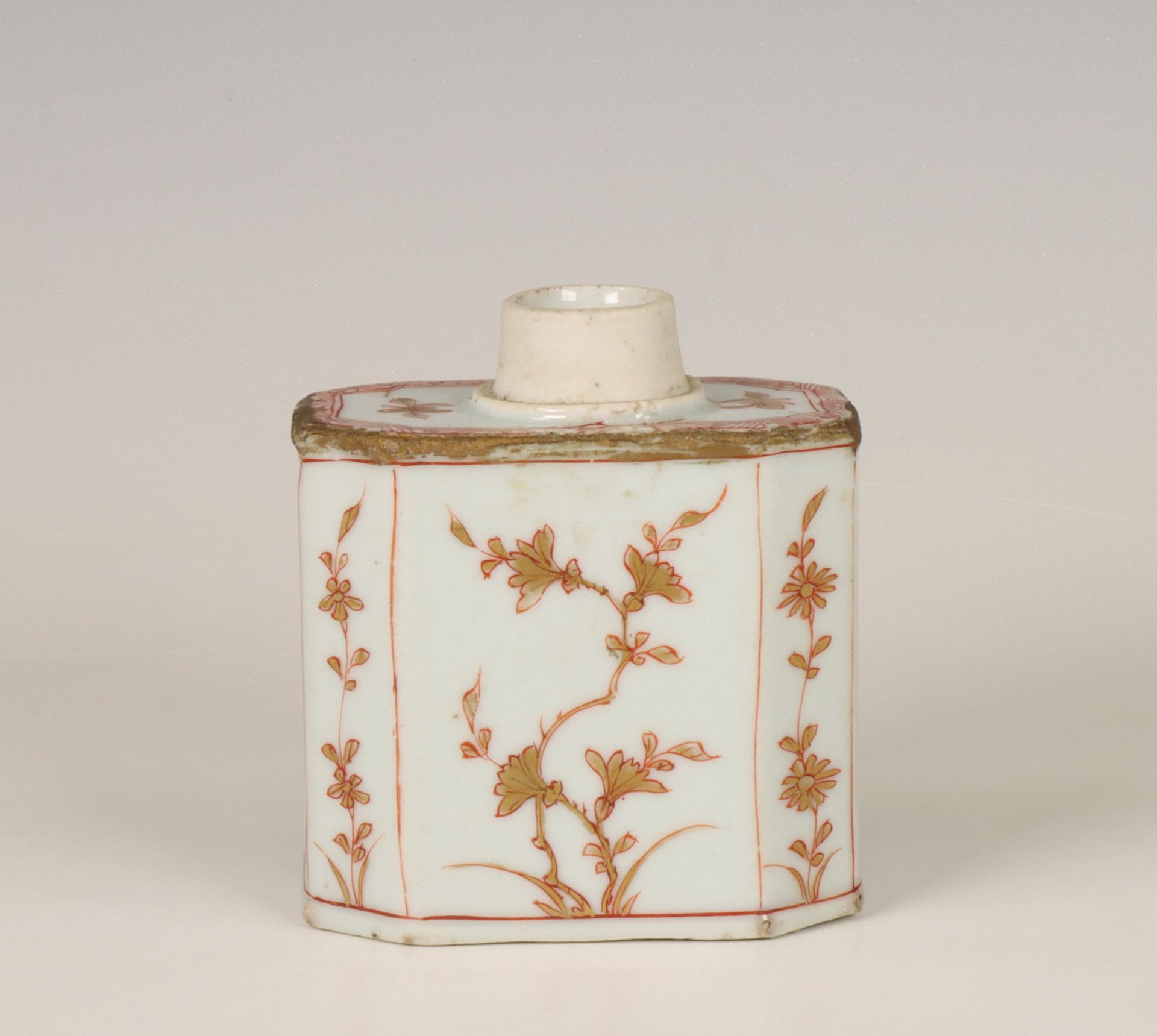 China, an iron-red and gilt porcelain tea-caddy, 18th century,