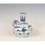 China, blue and white porcelain kendi, late Ming dynasty (1368-1644),