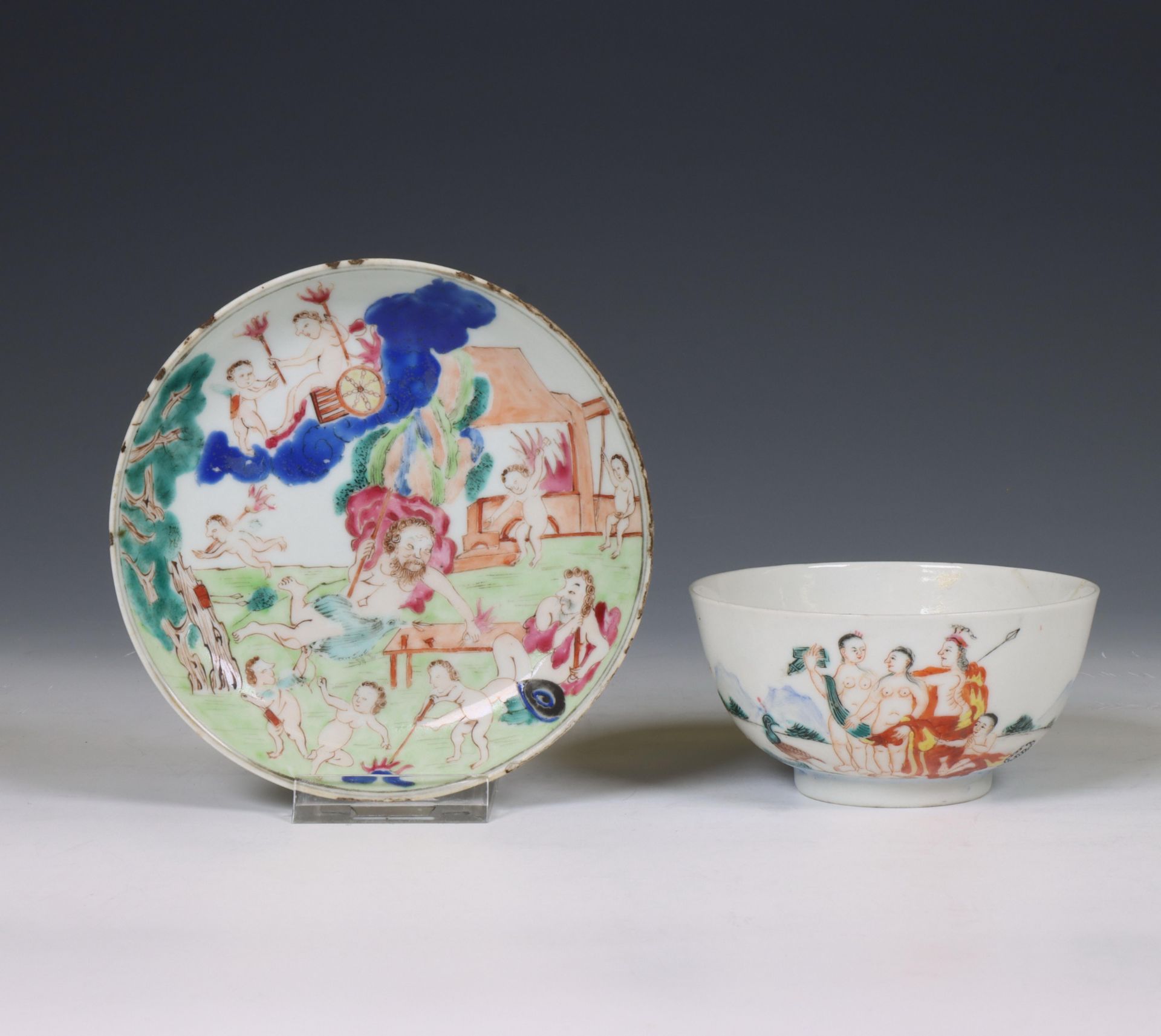 China, two export famille rose porcelain mythological porcelains, Qianlong period (1736-1795),